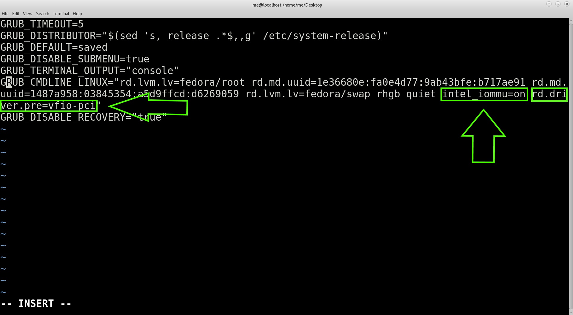 etc/default/grub file with additional parameters